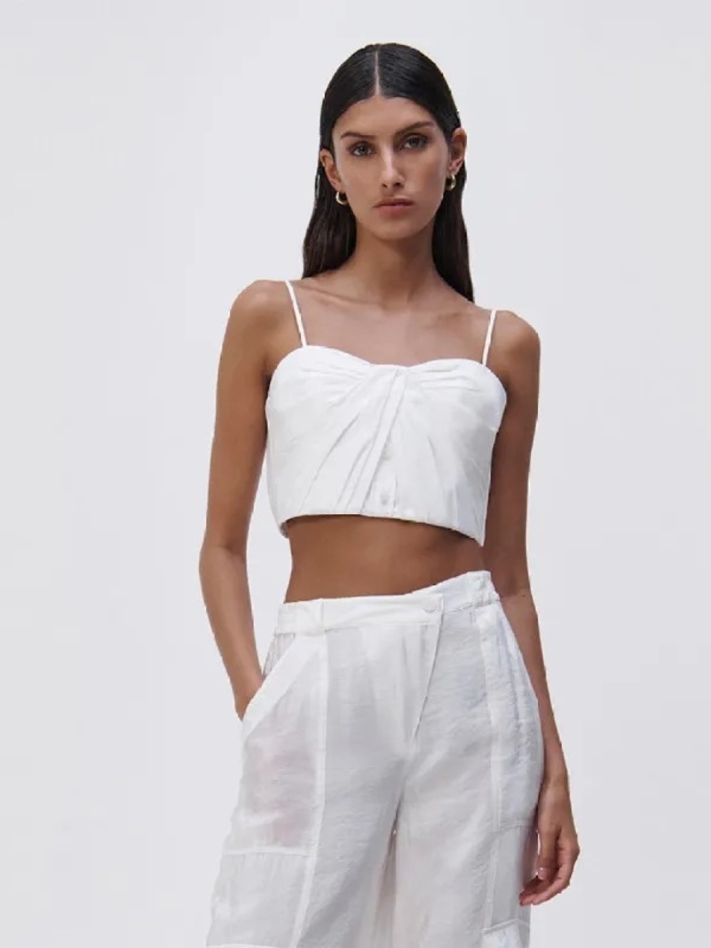 Jonathan Simkhai Cotton Pleated White Bustier Crop Cami Top, Size 4